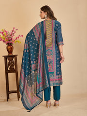 Larqi Women Chanderi Blue 3 Pcs Set