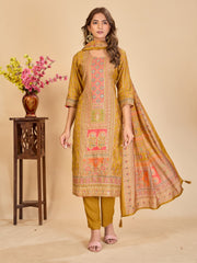 Larqi Women Chanderi Mustard 3 Pcs Set