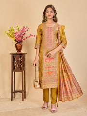Larqi Women Chanderi Mustard 3 Pcs Set
