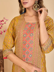 Larqi Women Chanderi Mustard 3 Pcs Set