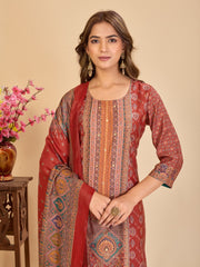 Larqi Women Chanderi Maroon 3 Pcs Set