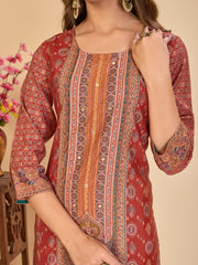 Larqi Women Chanderi Maroon 3 Pcs Set