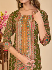 Larqi Women Chanderi Olive 3 Pcs Set