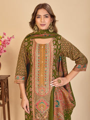 Larqi Women Chanderi Olive 3 Pcs Set