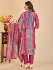Larqi Women Chanderi Burgundy 3 Pcs Set