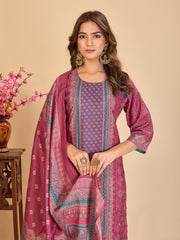 Larqi Women Chanderi Burgundy 3 Pcs Set