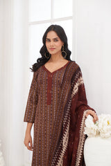 Larqi Women Pure Cotton Maroon 3 Pcs Set