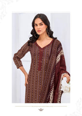 Larqi Women Pure Cotton Maroon 3 Pcs Set