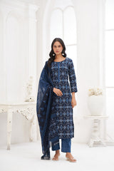 Larqi Women Pure Cotton Blue 3 Pcs Set