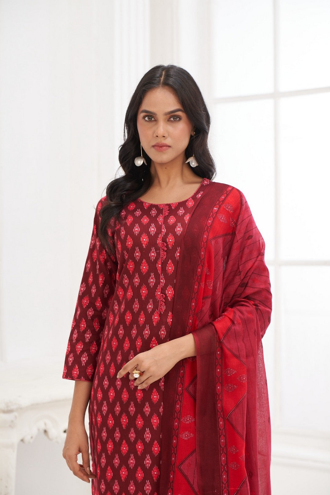 Larqi Women Pure Cotton Maroon 3 Pcs Set