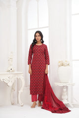Larqi Women Pure Cotton Maroon 3 Pcs Set