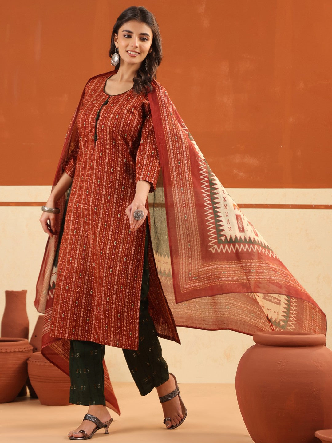 Larqi Women Pure Cotton Dark Orange 3 Pcs Set