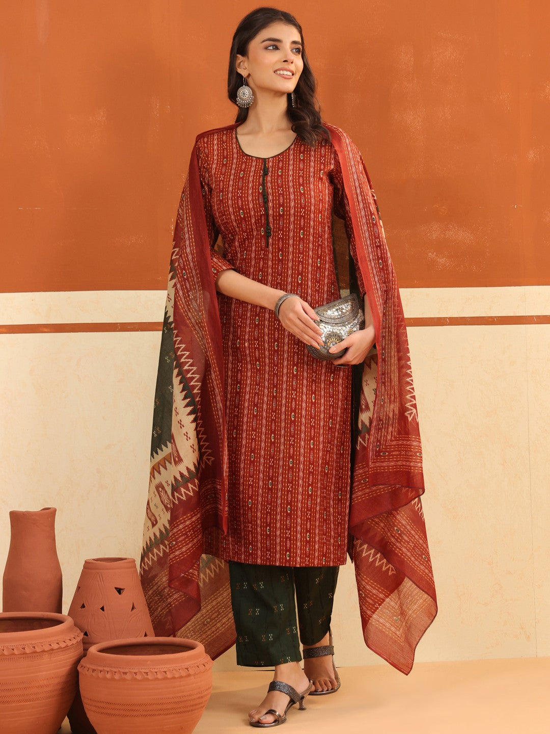 Larqi Women Pure Cotton Dark Orange 3 Pcs Set