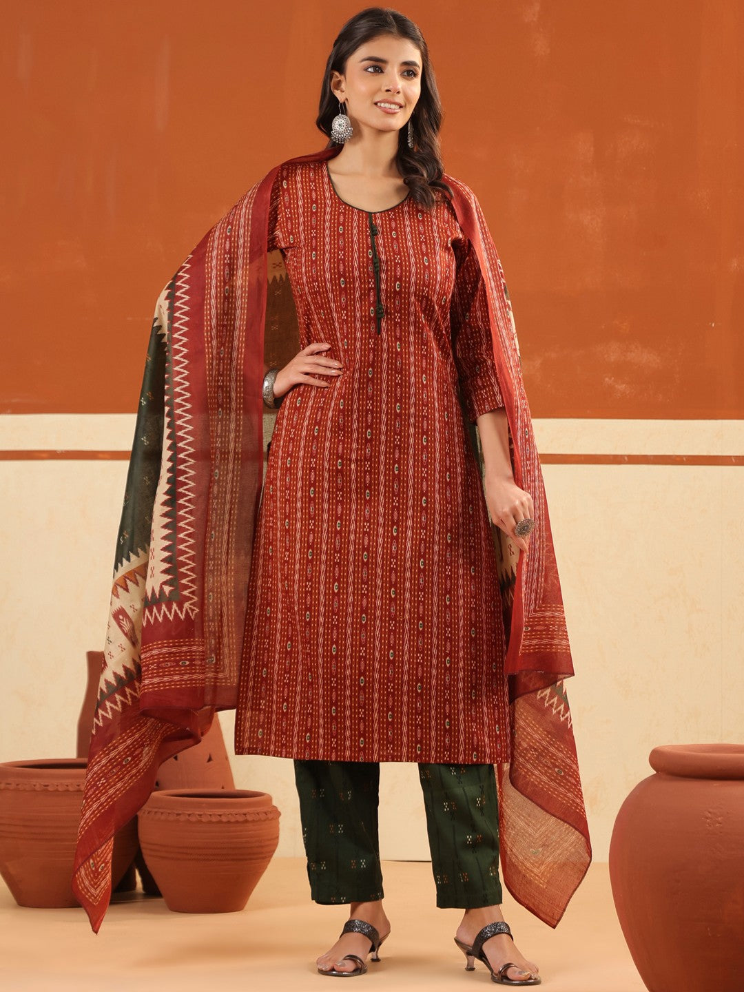Larqi Women Pure Cotton Dark Orange 3 Pcs Set