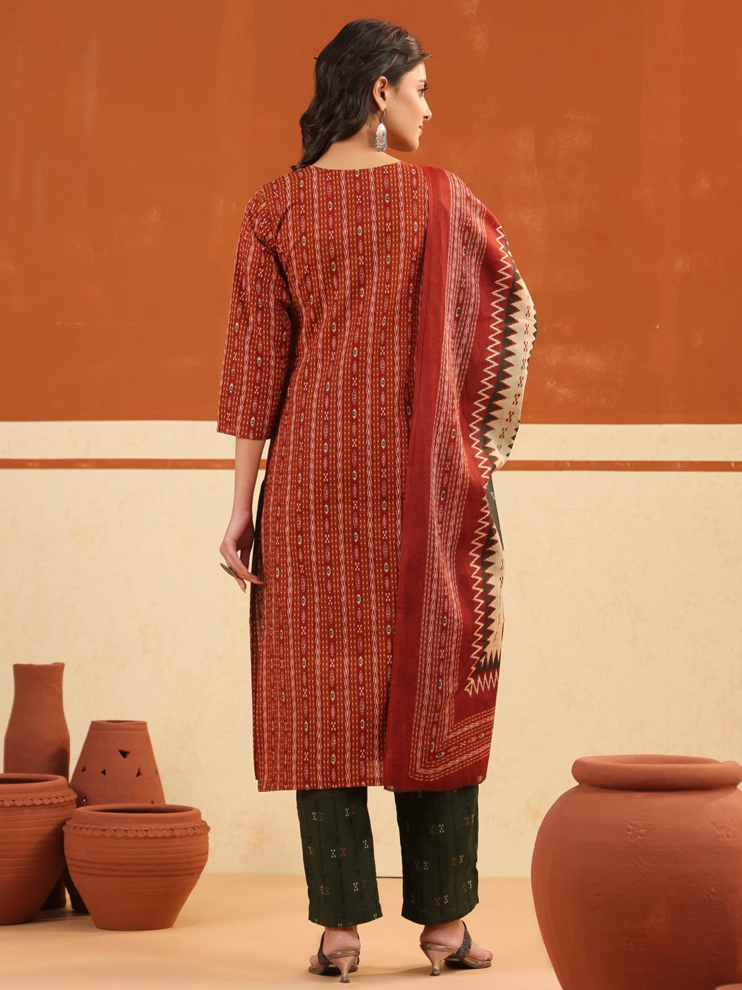 Larqi Women Pure Cotton Dark Orange 3 Pcs Set