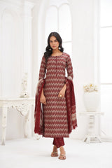 Larqi Women Pure Cotton Red 3 Pcs Set