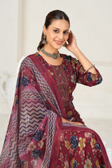 Larqi Women Viscose Rayon Maroon 3 Pcs Set