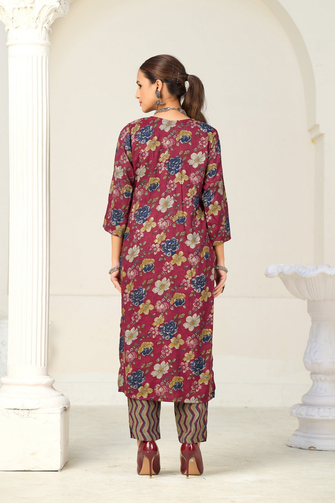 Larqi Women Viscose Rayon Maroon 3 Pcs Set