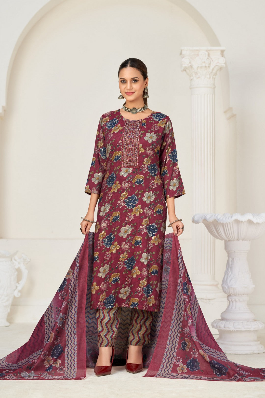Larqi Women Viscose Rayon Maroon 3 Pcs Set