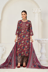 Larqi Women Viscose Rayon Maroon 3 Pcs Set