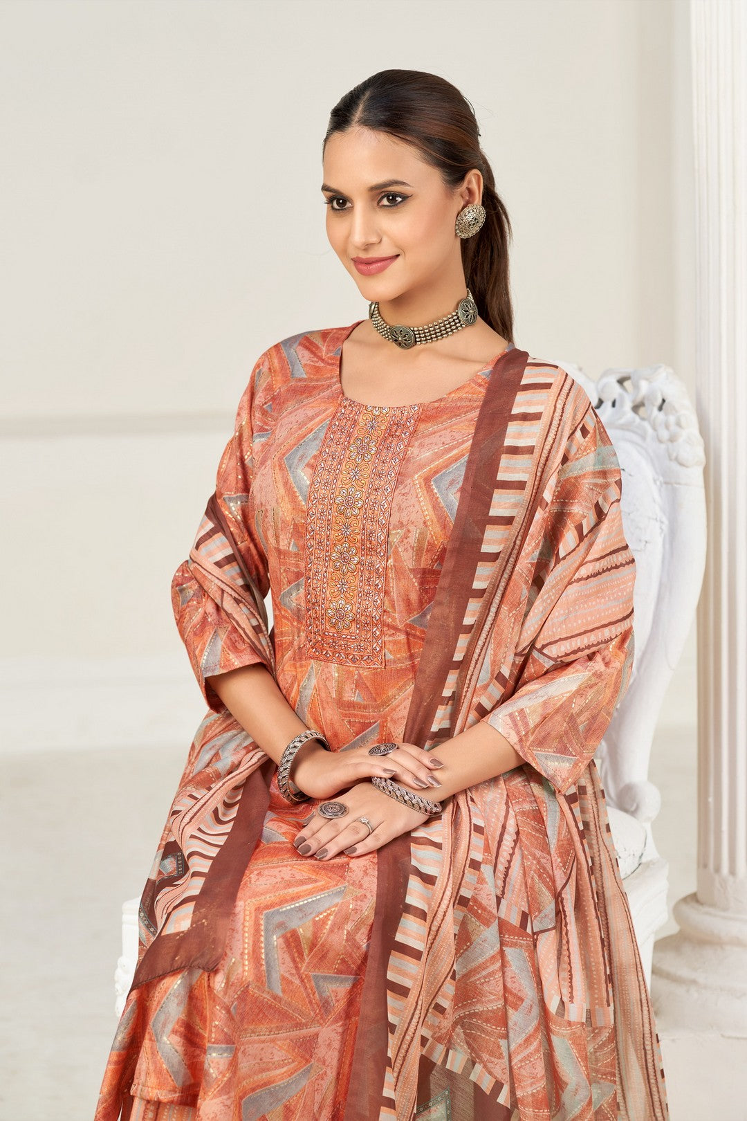 Larqi Women Viscose Rayon Orange 3 Pcs Set