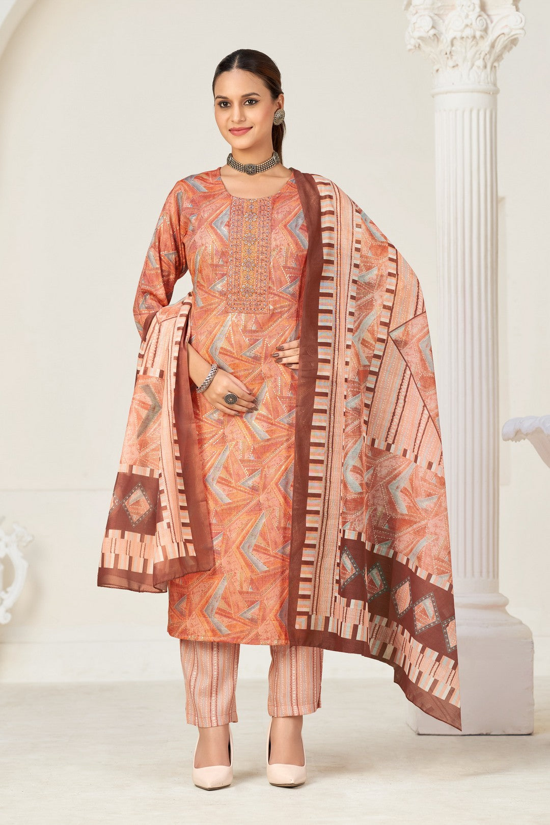 Larqi Women Viscose Rayon Orange 3 Pcs Set