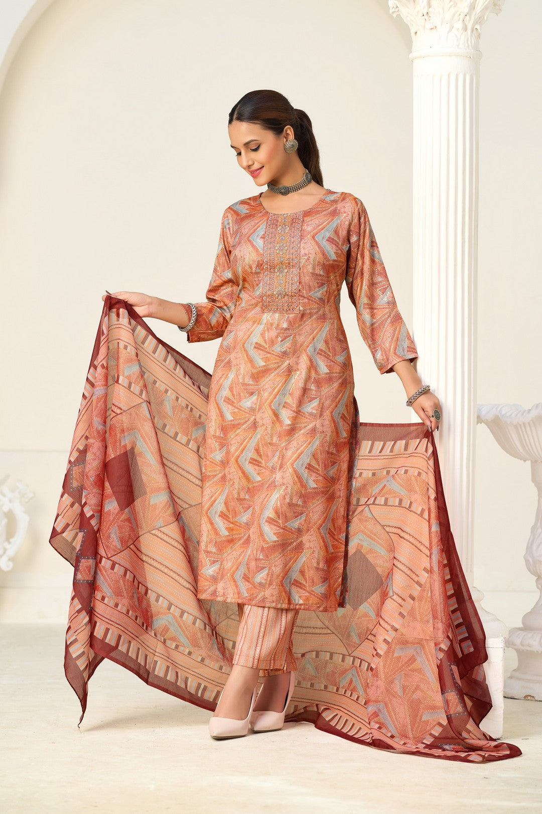 Larqi Women Viscose Rayon Orange 3 Pcs Set