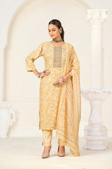 Larqi Women Viscose Rayon Yellow 3 Pcs Set