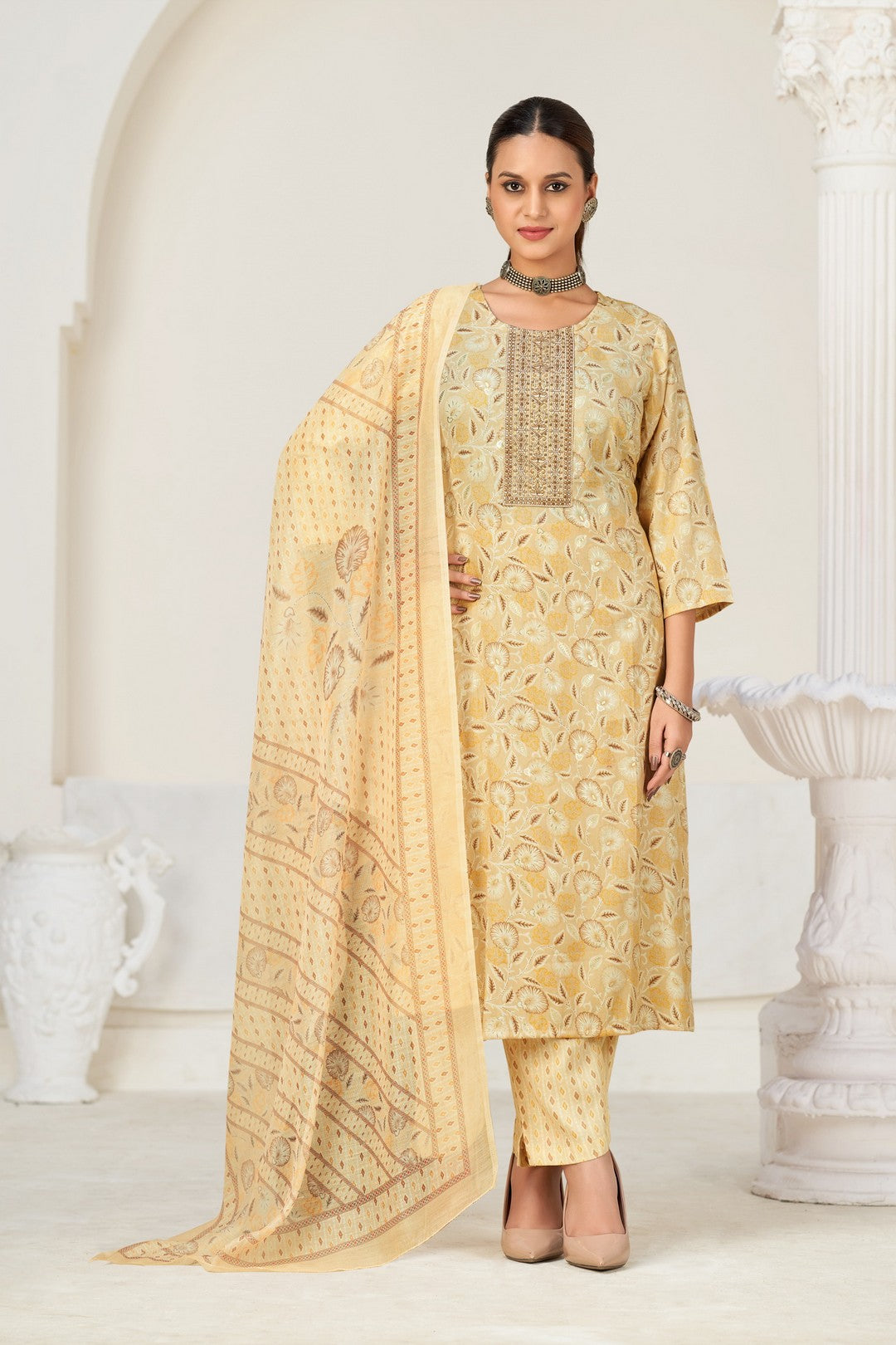 Larqi Women Viscose Rayon Yellow 3 Pcs Set