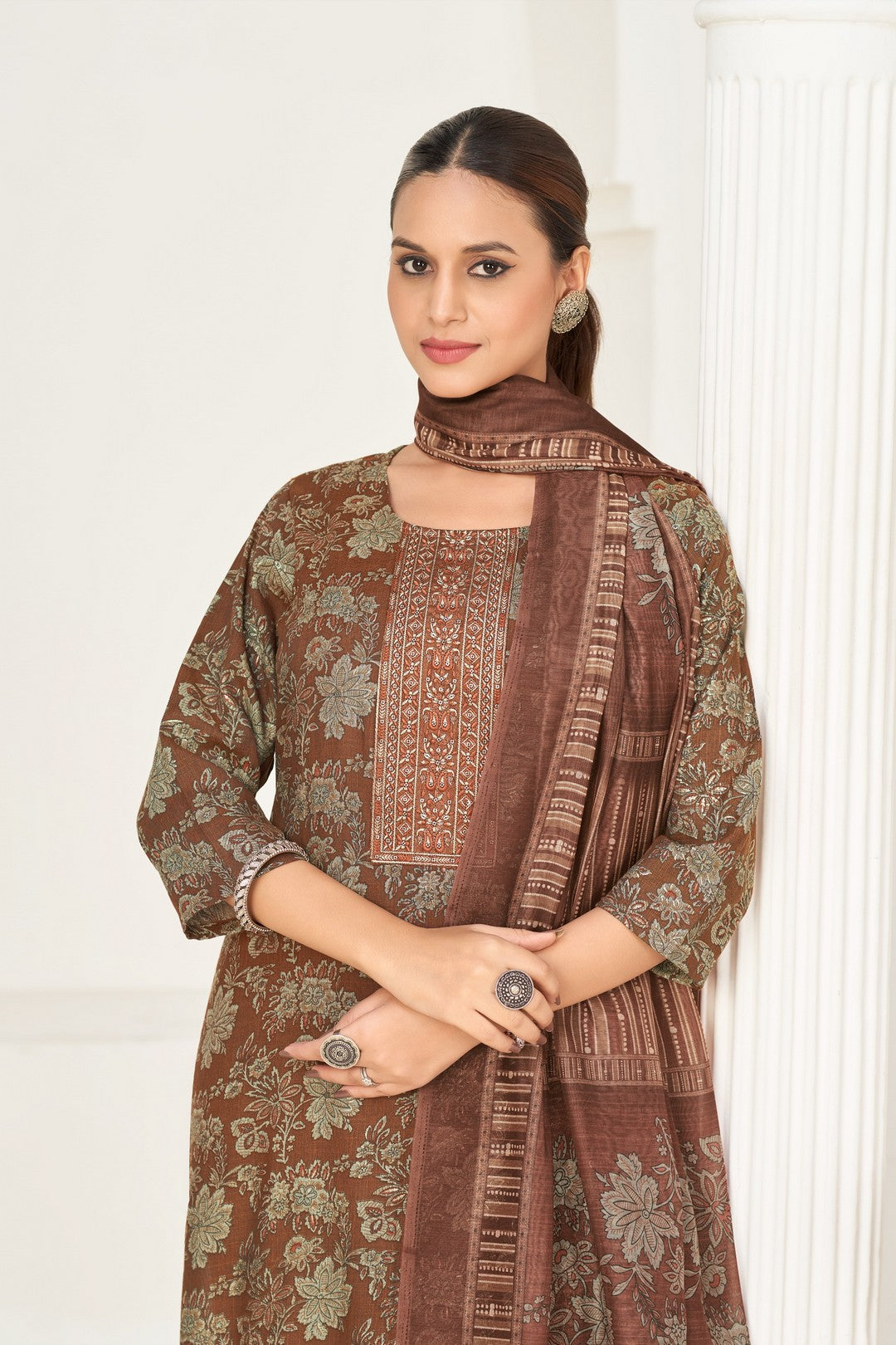 Larqi Women Viscose Rayon Brown 3 Pcs Set