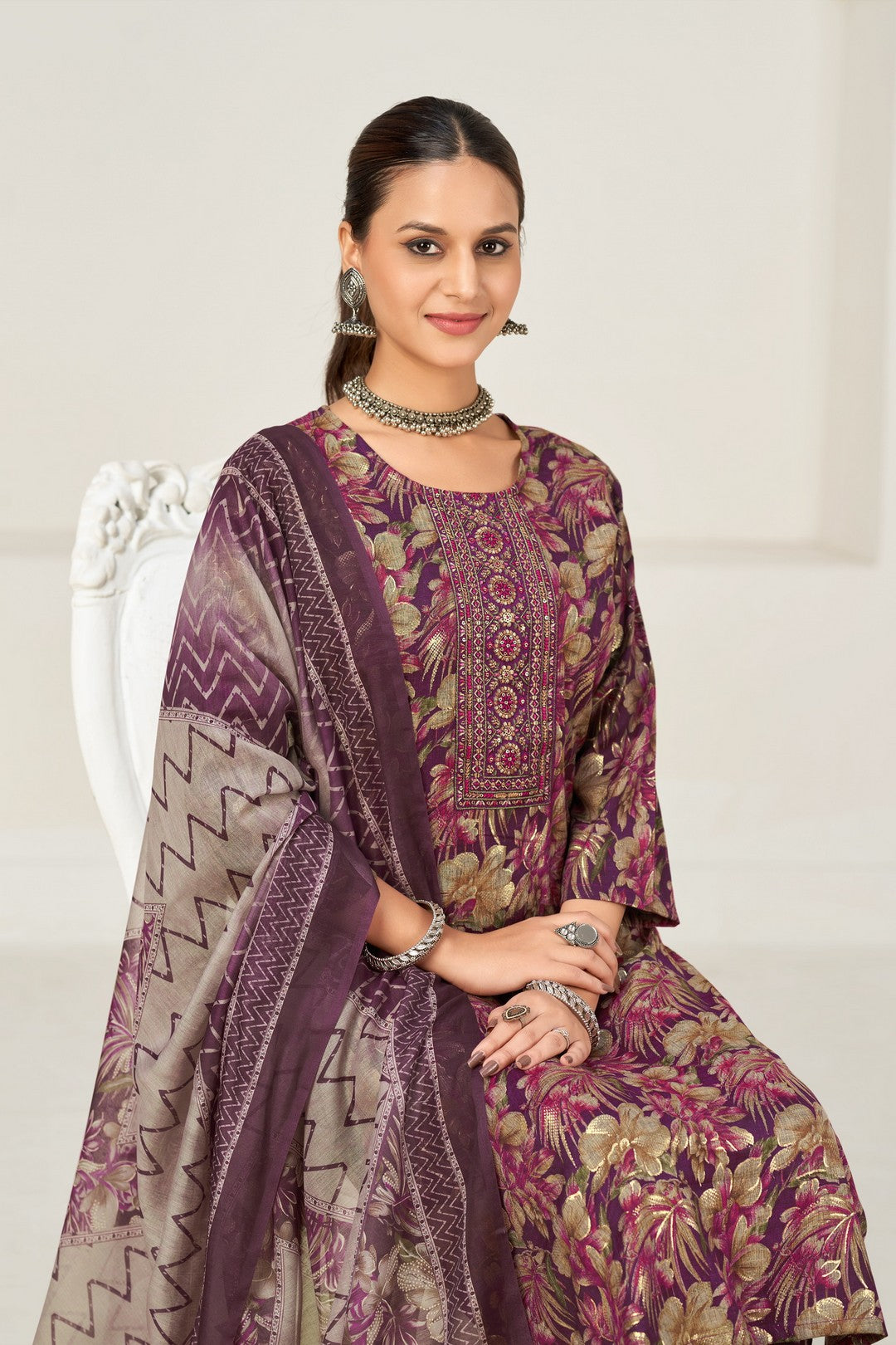 Larqi Women Viscose Rayon Purple 3 Pcs Set