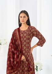 Larqi Women Pure Cotton Maroon 3 Pcs Set
