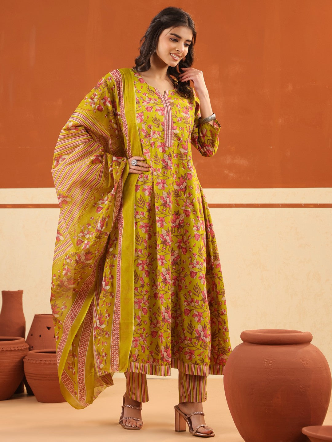 Larqi Women Pure Cotton Yellow 3 Pcs Set