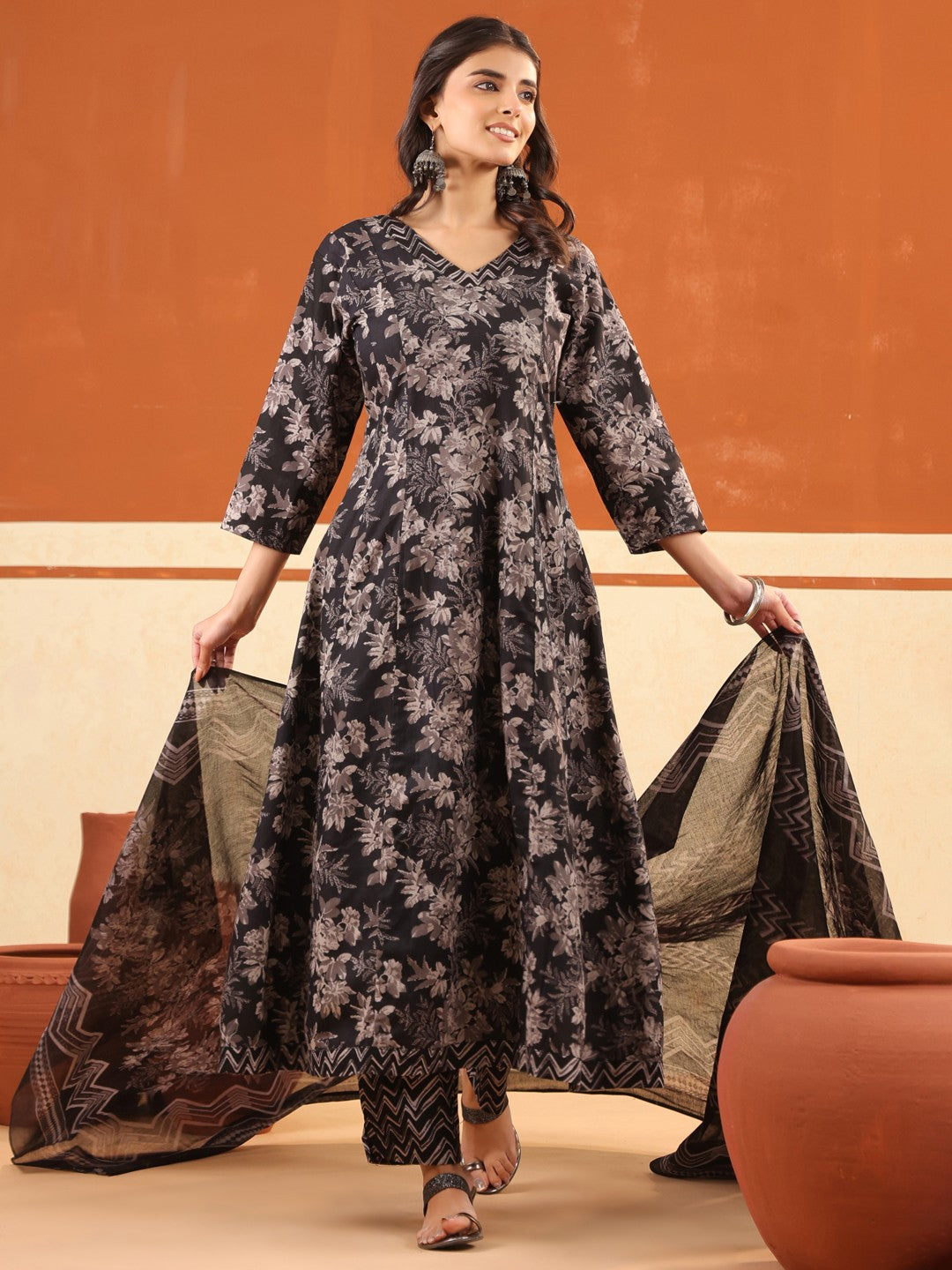 Larqi Women Pure Cotton Black 3 Pcs Set