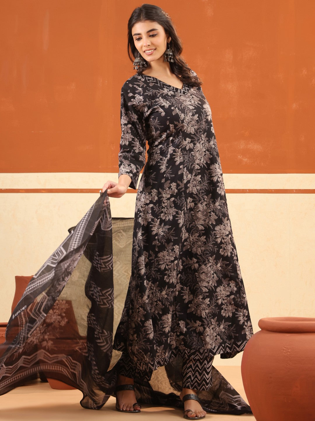 Larqi Women Pure Cotton Black 3 Pcs Set