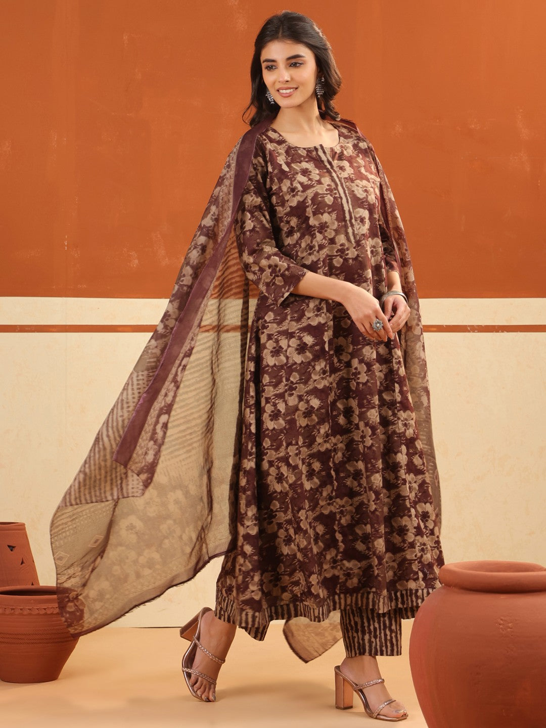 Larqi Women Pure Cotton Brown 3 Pcs Set