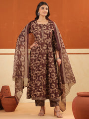 Larqi Women Pure Cotton Brown 3 Pcs Set