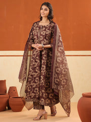 Larqi Women Pure Cotton Brown 3 Pcs Set
