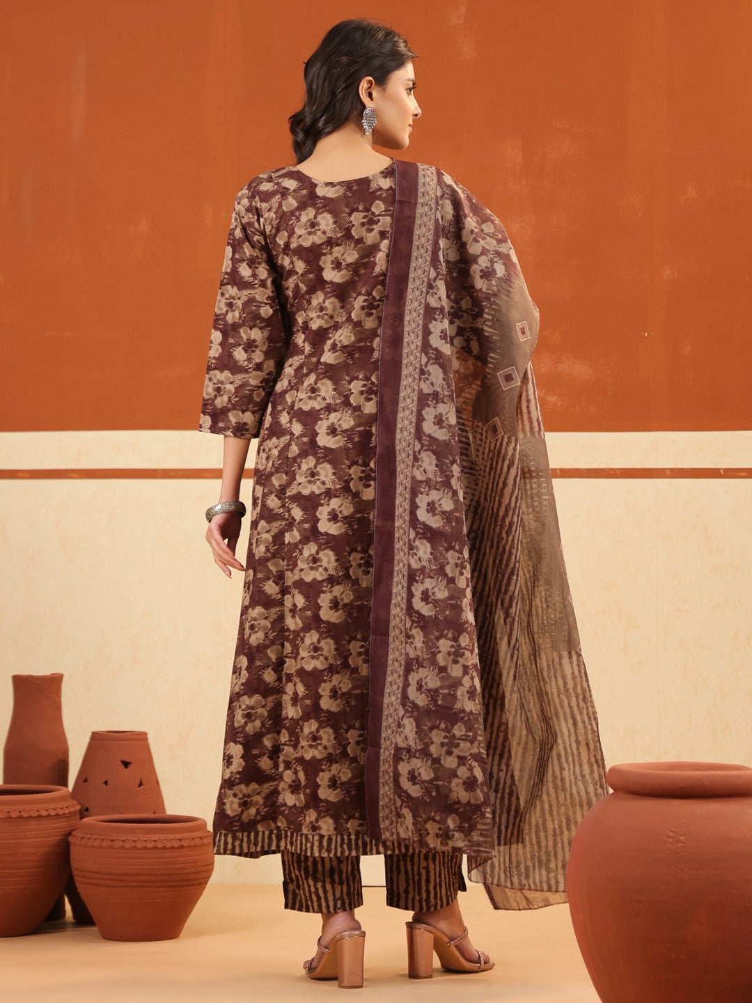 Larqi Women Pure Cotton Brown 3 Pcs Set