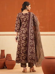 Larqi Women Pure Cotton Brown 3 Pcs Set