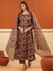 Larqi Women Pure Cotton Brown 3 Pcs Set