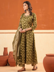 Larqi Women Pure Cotton Olive 3 Pcs Set