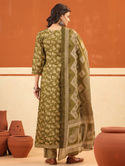 Larqi Women Pure Cotton Olive 3 Pcs Set