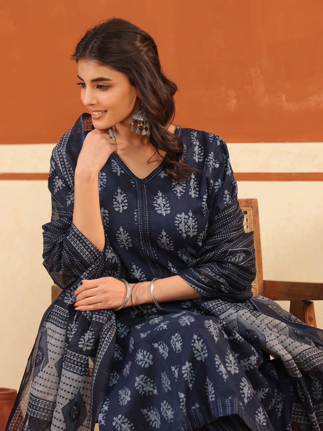 Larqi Women Pure Cotton Blue 3 Pcs Set