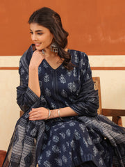 Larqi Women Pure Cotton Blue 3 Pcs Set
