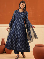 Larqi Women Pure Cotton Blue 3 Pcs Set