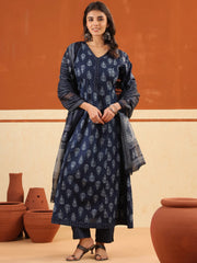 Larqi Women Pure Cotton Blue 3 Pcs Set