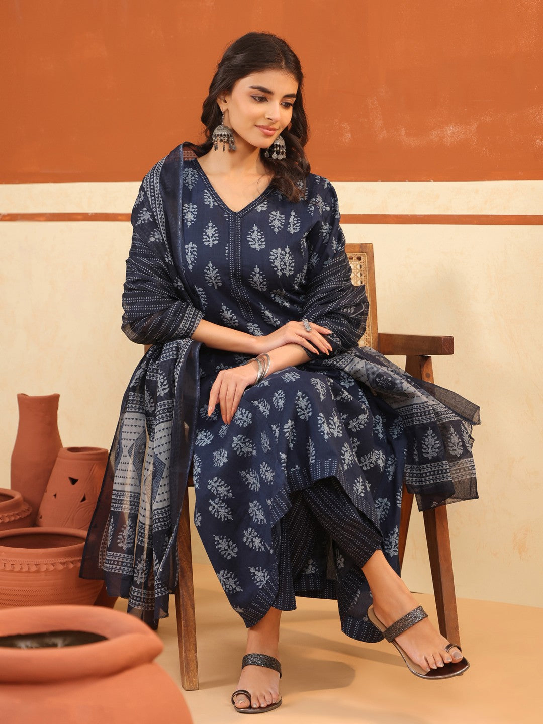 Larqi Women Pure Cotton Blue 3 Pcs Set