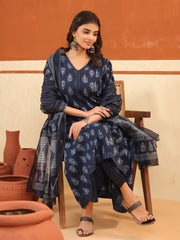 Larqi Women Pure Cotton Blue 3 Pcs Set