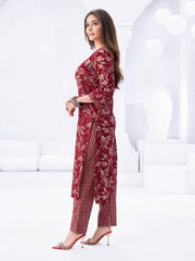 Larqi Women Pure Cotton Maroon 3 Pcs Set